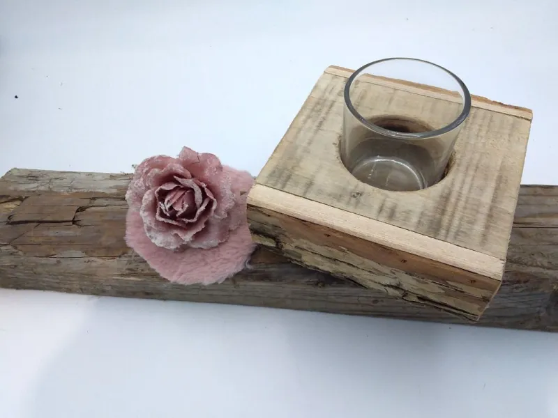 Holz Kerzenhalter Natur mit Glaseinsatz | Wood-Style