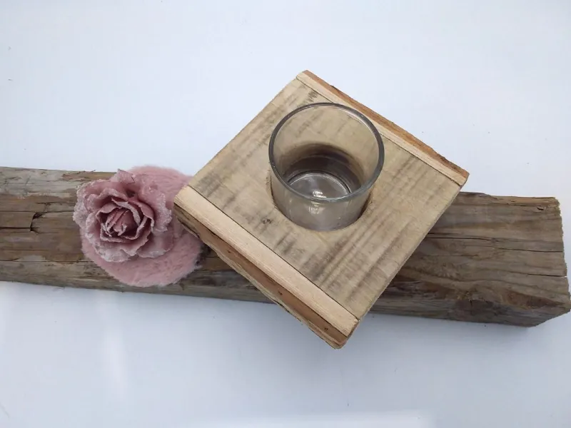 Holz Kerzenhalter Natur mit Glaseinsatz | Wood-Style