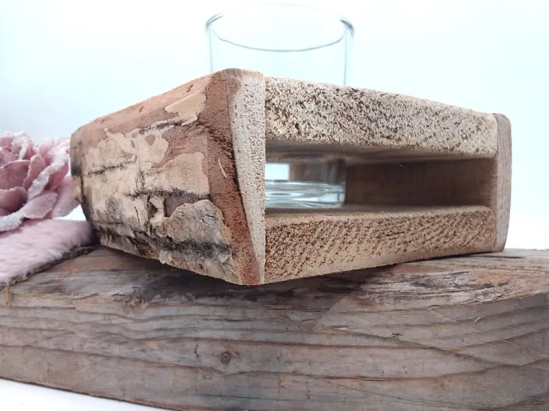Holz Kerzenhalter Natur mit Glaseinsatz | Wood-Style