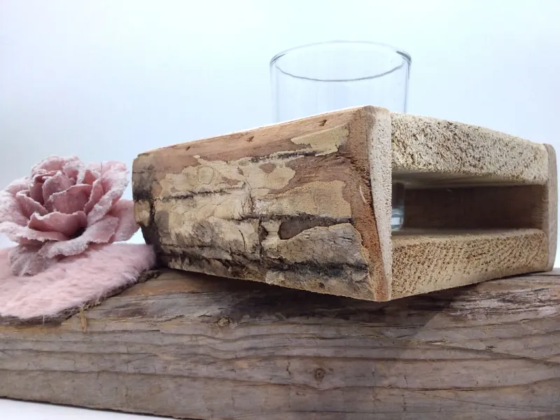 Holz Kerzenhalter Natur mit Glaseinsatz | Wood-Style