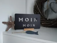 BSB Design Schild Alu schwarz mit Spruch Moin Moin auf Holzsockel