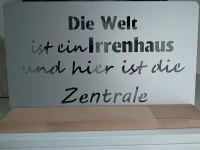 BSB Design Schild Alu grau matt | Die Welt ist ein Irrenhaus und hier ist die Zentrale | mit Holz...