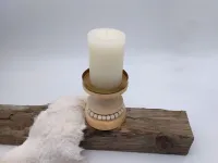Kerzenhalter Holz mit Holzperlenkette im Boho-Style