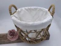 Metallkorb ROUND mit seitlichen Griffen und Leineneinsatz | Handmade