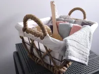Metallkorb SQUARE mit seitlichen Griffen und Leineneinsatz | Handmade